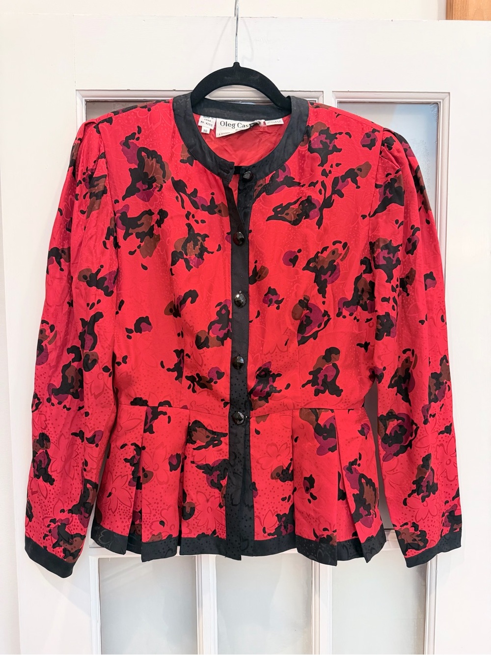 Vintage Oleg Cassini 70’s 80’s Red Silk Peplum Feminine Gothic Blouse Size 10 M